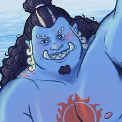 Digital illustration of Jinbe from One Piece shirtless and smiling