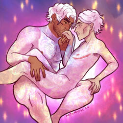 a digital illustration of Jayce and Viktor in the Arcane at the end of season 2